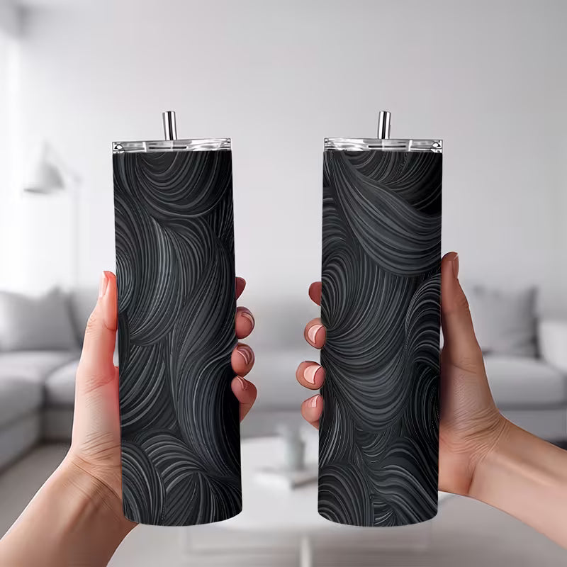 1pc 20oz Abstract Black Swirl Wave Pattern Stainless Steel Insulated Tumblers Coffee Office Travel Mug with Lid — view 8