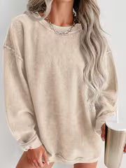 Women's Autumn Winter Solid Color Crew Neck Pullover Sweatshirt- Sporty Casual Style, Relaxed Fit, for Daily — view 8