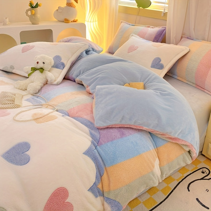 3pcs Set: 1 Duvet Cover + 2 Pillowcases, Milk Duvet Cover, Warm for Autumn and Winter, Plush Duvet Cover Blanket, Suitable for Living Room, Bedroom, Hotel, Dormitory (Excludes Pillow Inserts, Duvet Filling, and Bed Sheets)