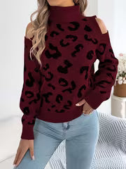 Elegant Pullover Sweater for Women with Long Sleeves And Off-Shoulder Design in Leopard Print for Autumn And — view 9