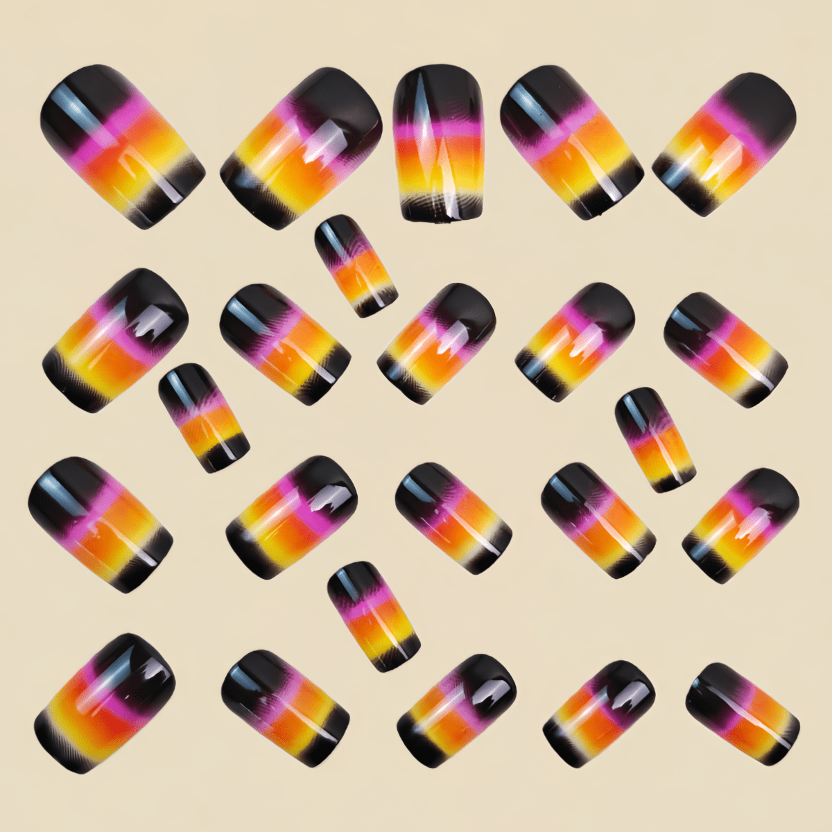 24pcs Multicolor Striped Gradient Square Press-On Nails for Women, Detachable Fake Nails, Suitable for Holidays, Parties, Gatherings, Dates, and Daily Wear, Artificial Nails, Wearable Nails