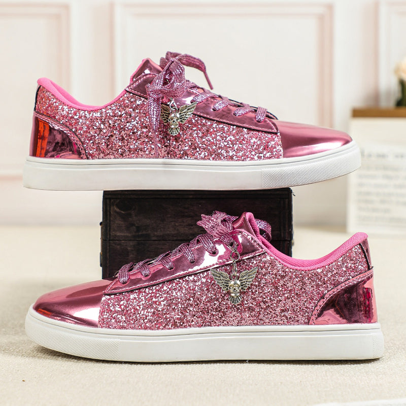 [Sneakers] Ladies Elegant Romantic Party Fashion Flash Splicing Trend Joker Angel Wings And Skull Detachable Pendants, Comfortable Joker Design Suitable for Holiday Party Performances, Photo Dating, European And American Style Skateboarding Shoes