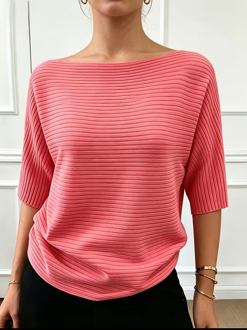 Women'S Elegant Off-Shoulder Solid Batwing Short-Sleeve Sweater, Soft Half-Sleeve Top for Daily Casual And Party — view 6