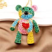 Cute Cartoon Colorful Heart Bear Alloy Necklace Inlaid with Glass, Suitable for Daily Gifting, Weddings — view 10