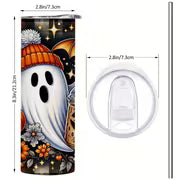 1pc 20oz Christmas Pumpkin Themed Pattern Tumbler with Lid and Straw, Stainless Steel Insulated Hot and Cold — view 6