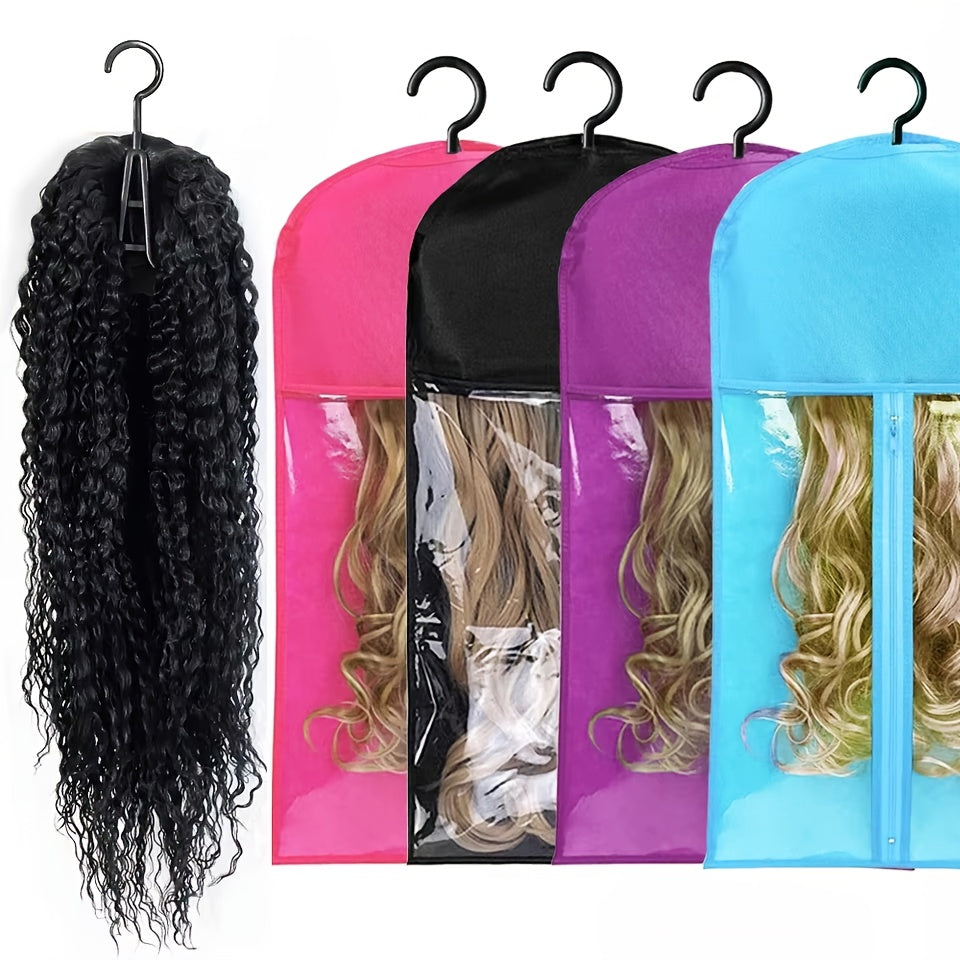 3pcs Wig Storage Bag Set, Suitable for Organizing and Storing Hair Accessories—includes 1 Large 23.62-inch Pouch and 2 Hangers, an Essential Tool