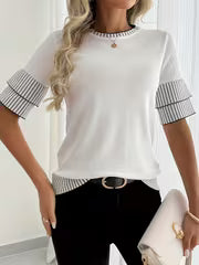 Women's Casual Crew Neck Color Block T-Shirt - Jersey Blend, Polyester 30%, Viscose 70%, Short Sleeve, Regular — view 3