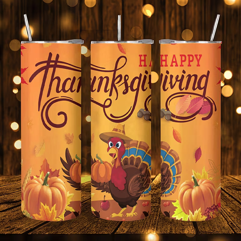 1pc 20oz Happy Thanksgiving Turkey Pumpkin Autumn Leaves Stainless Steel Insulated Tumblers Coffee Office Travel — view 7