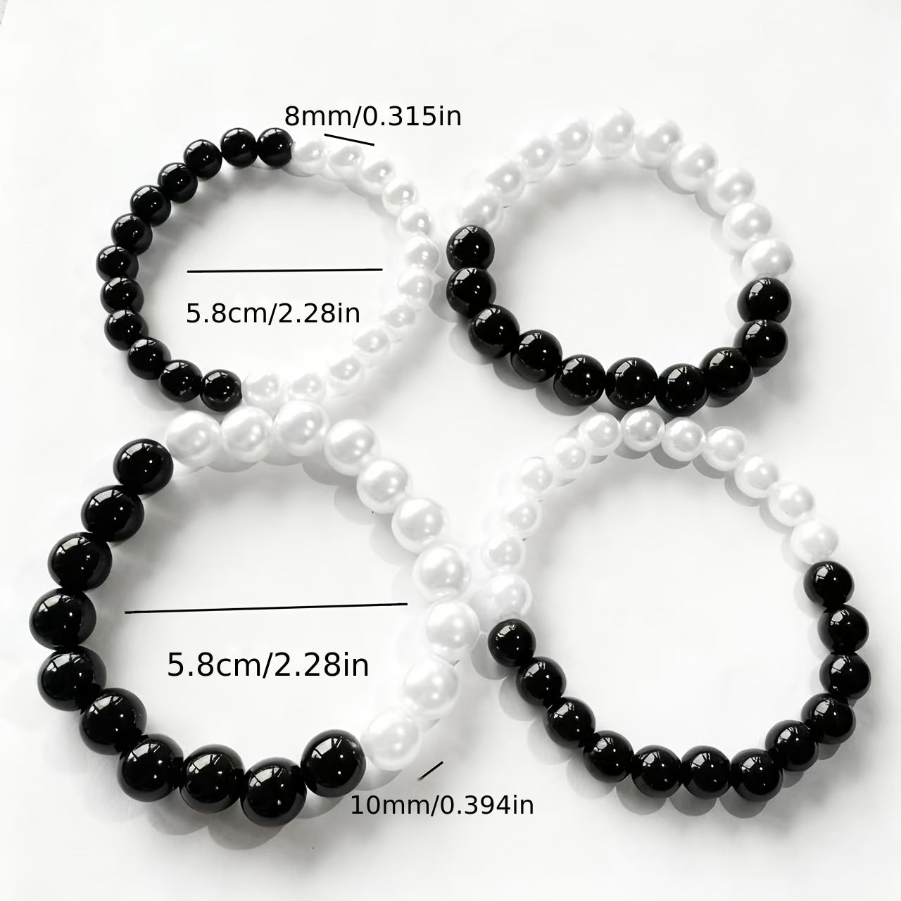 4pcs Fashion Simple Black and White Beaded Elastic Bracelets for Women's Daily Wear