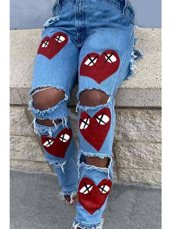 Heart Cutout Ripped Denim Jeans