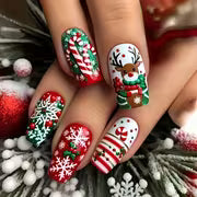 24pcs Christmas Edition Reindeer with Falling Snow Christmas Candy Deer Press-On Detachable Artificial Nails — view 1