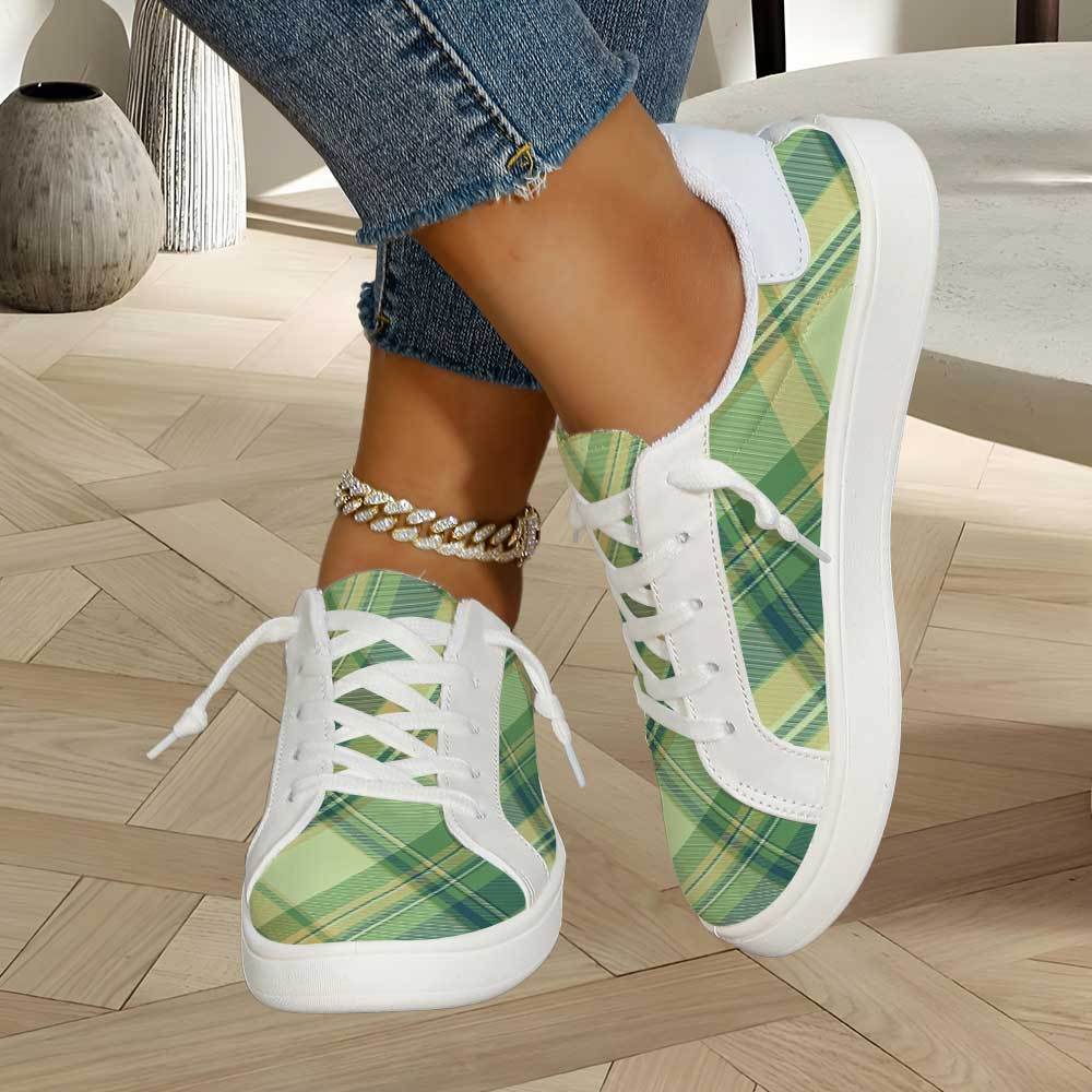 Women's Plus Size Lace-Up Platform Sneakers - Wide Width Low-Top Breathable Shoes with TPR Sole, Cushioned Traction Suitable for Sports, Gym, Casual Attire
