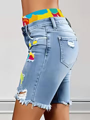 The Last Warm Weekend | Colour-Block Ripped Denim Shorts with Fitness Running Lining