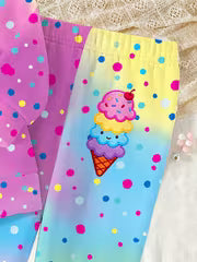 [Girls' Sweatshirt & Pants Set] Girls' Casual 2pcs Set - Round Neck Multicolor Gradient Polka Dot Cartoon Ice — view 6
