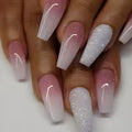 24 Pcs Glossy Long Coffin Press On Nails Gradient Pinkish And White French Style False Nails Glitter Reusable — view 1