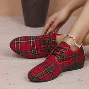 Women's All-Season Fashion Wedge Lace-Up Plaid Loafers, Women Shoes — view 2