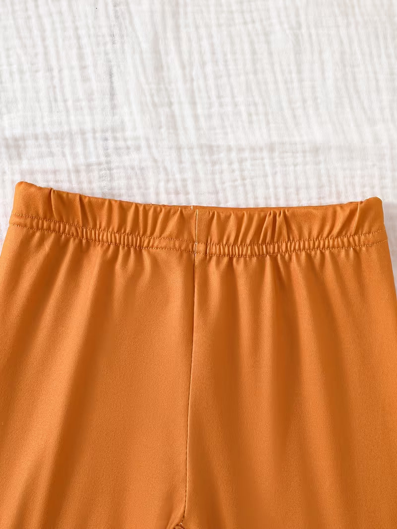 2pcs Set, 1- Girls Sweet Set, Orange Retro Mirad Color Floral Print Thickened Warm Round Neck Long Sleeve — view 7