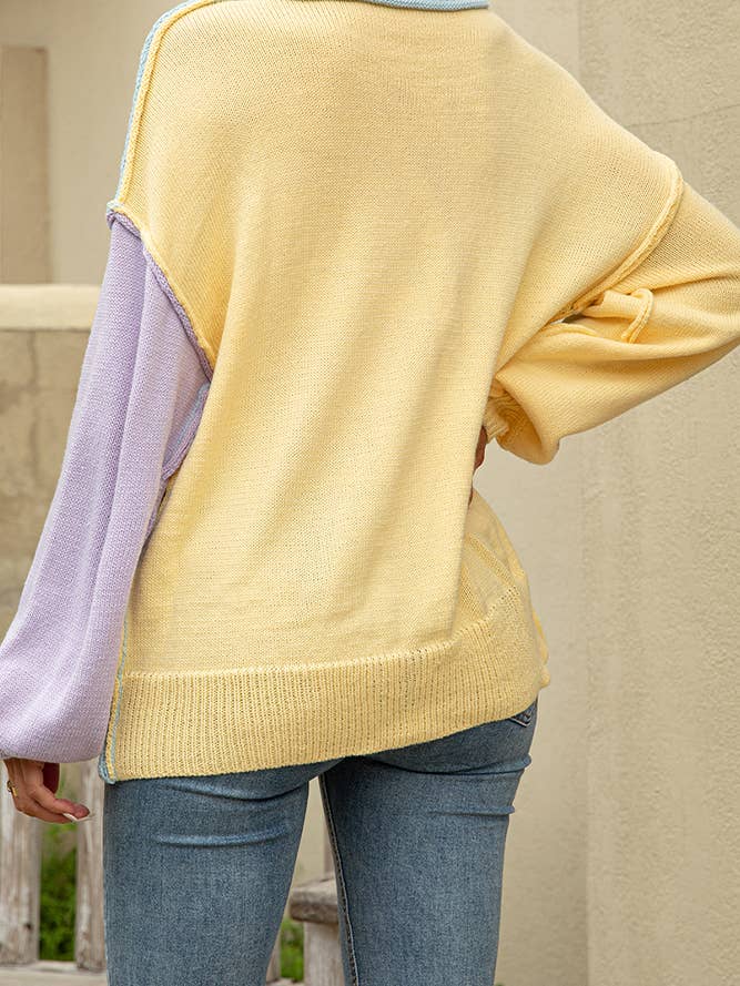 Colorblock Patckwork Knit Pullover Sweater JYYS028