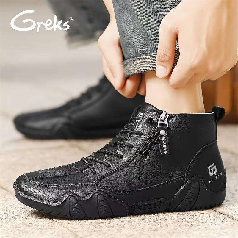 GREKS Side Zipper Lace Up Mid Top Casual Boots for Men Comfortable Anti-Slip Walking Footwear — view 24