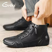 GREKS Side Zipper Lace Up Mid Top Casual Boots for Men Comfortable Anti-Slip Walking Footwear — view 9
