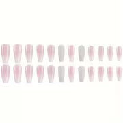 24 Pcs Glossy Long Coffin Press On Nails Gradient Pinkish And White French Style False Nails Glitter Reusable — view 7