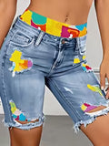 The Last Warm Weekend | Colour-Block Ripped Denim Shorts with Fitness Running Lining