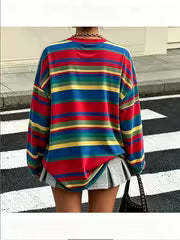 Spring and Autumn Digital Print Striped Casual Versatile Long Sleeve — view 3