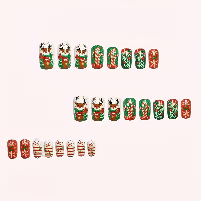 24pcs Christmas Edition Reindeer with Falling Snow Christmas Candy Deer Press-On Detachable Artificial Nails — view 7