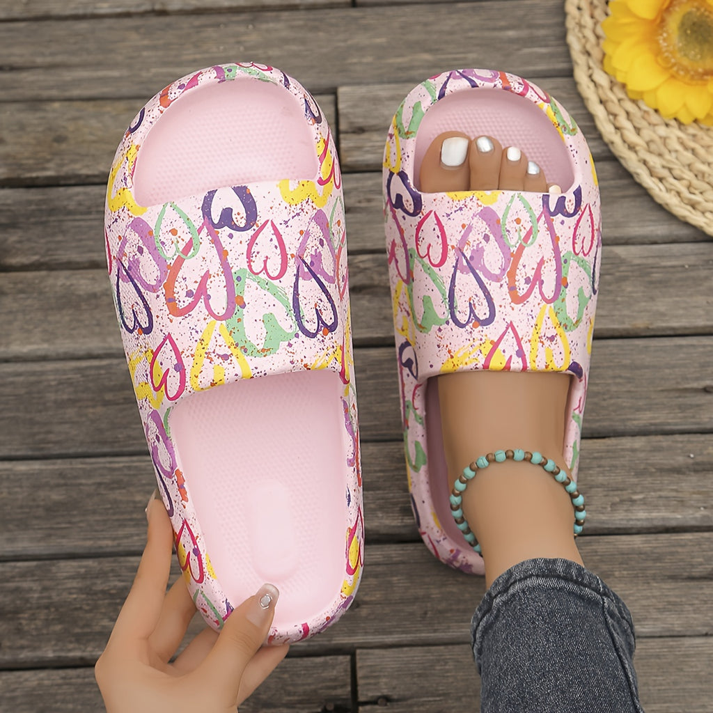 Women's EVA Heart Pattern Slip-Slippers - Thick Sole Non-Slip Outdoor Shoes