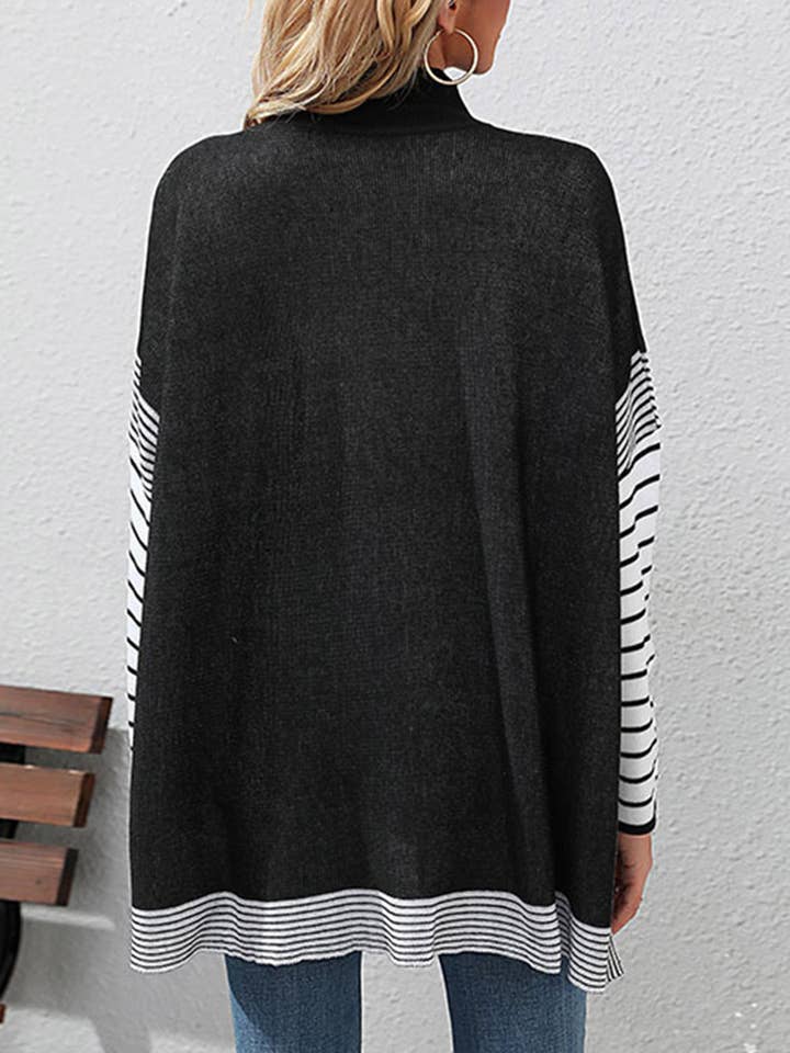 Striped Patchwork Semi High Neck Loose Sweater