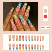 24pcs Long Coffin Press-On Nails, Gradient Matte Glow in Dark Christmas Elk Snowflake Candy Cane False Nails — view 2