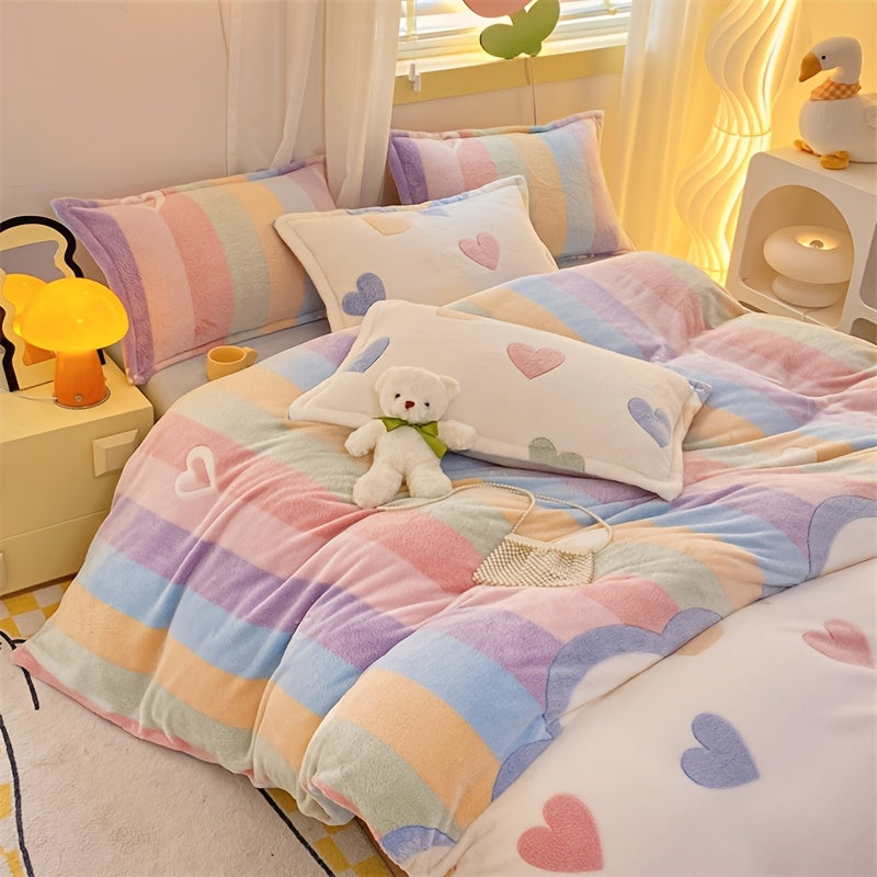 3pcs Set: 1 Duvet Cover + 2 Pillowcases, Milk Duvet Cover, Warm for Autumn and Winter, Plush Duvet Cover Blanket, Suitable for Living Room, Bedroom, Hotel, Dormitory (Excludes Pillow Inserts, Duvet Filling, and Bed Sheets)