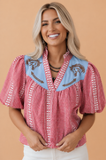 PRETTY BASH Western Pony Embroidered Gingham Blouse