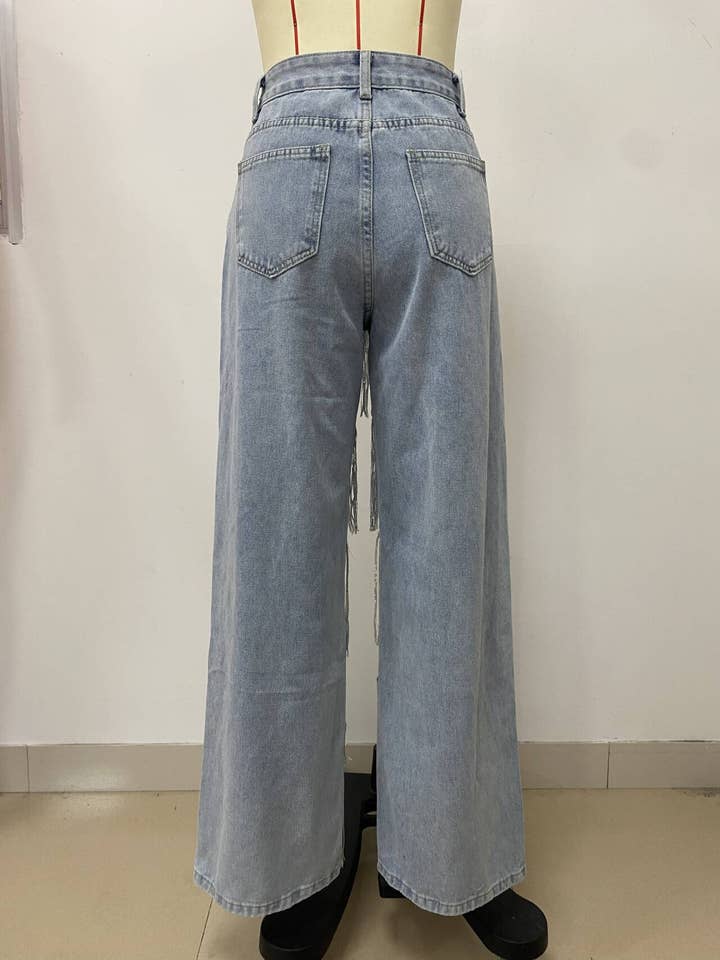 Trendy Tassel Wide-Leg Extra Long Jeans