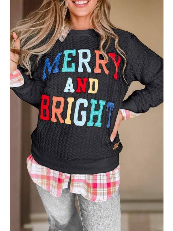 Festive Quilted “Merry and Bright” Sweatshirt For Boutique S