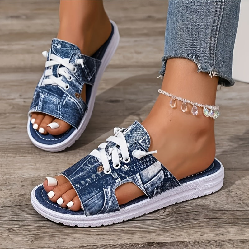 New Home Casual Flat Slippers Comfortable Outdoor Straight-Toe Shoes Large Size Lace-Up Foreign Trade Trendy, Women Shoes