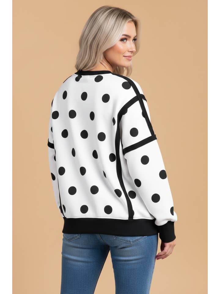 PRETTY BASH Polka Dot Contrast Reverse Seam Baggy Sweatshirt — view 9