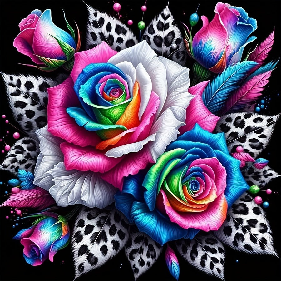 DIY 2D Diamond Painting Kit - Colorful Flowers, Full Drill Round Diamond Canvas Art, Suitable for Home and Office Wall Decor