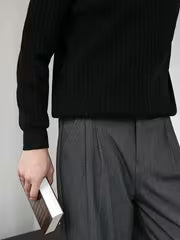 [Temujin OBM] Men's Fashion New Style Solid Color Lapel Ribbed Knit Long Sleeve Pullover Sweater, Autumn/Winter — view 6
