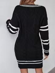 Autumn/Winter Women's Elegant Striped Color-Block Pullover Fabric Dress, Elegant Special Edition — view 5