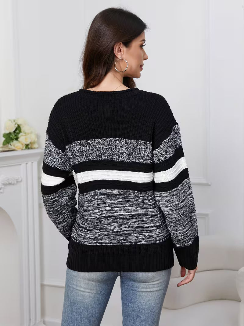 Women's Striped Mixed Pullover Sweater — view 17