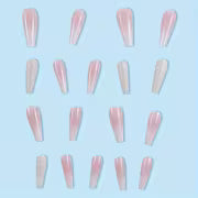 24 Pcs Glossy Long Coffin Press On Nails Gradient Pinkish And White French Style False Nails Glitter Reusable — view 3