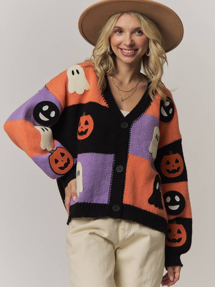 Halloween Ghost Pumpkin Cardigan - LESW4409 — view 3