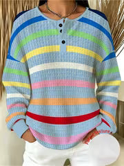 Plus Size, [Printed Design-Not Textured] Plus-size Women's Fashionable Multi-colored Striped Sweatshirt — view 1