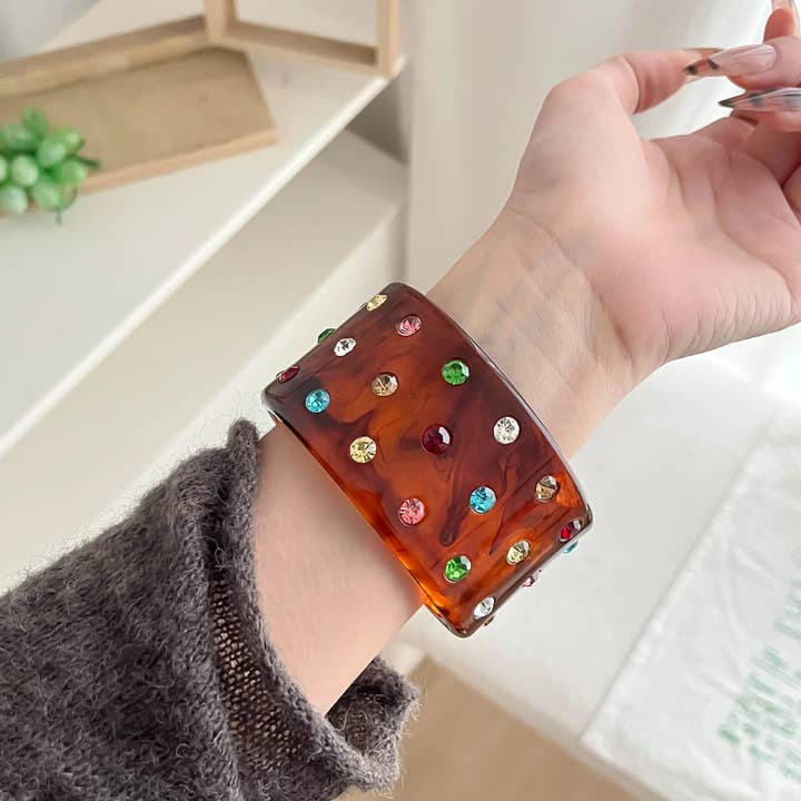 Colorful Crystal C-Shape Resin Bangle Bracelet N6F097 — view 2