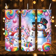 1pc 20Oz Winter Snowman And Colorful Candy Pattern Stainless Steel Insulated Tumbler Coffee Office Travel Mug — view 6