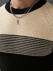 JANE DRESSINGLOG Men'S Contrasting Striped Round Neck Knit Sweater, Shoulder-Length Long Sleeve Pullover, Thick — view 5