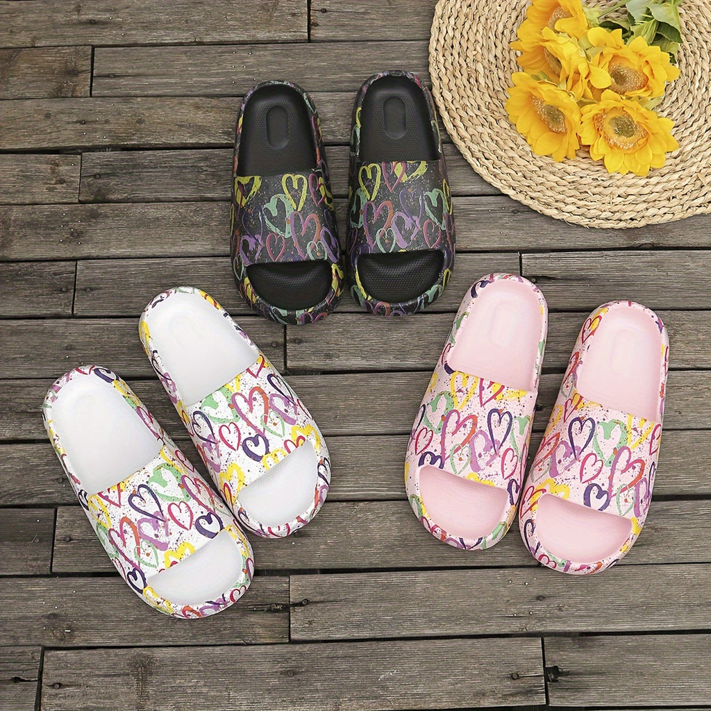 Women's EVA Heart Pattern Slip-Slippers - Thick Sole Non-Slip Outdoor Shoes