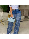 Trendy Tassel Wide-Leg Extra Long Jeans