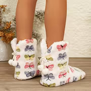 Women's Winter Warm Plush -Lined Indoor Boots with Butterfly Print - Soft Sole Suitable for Home, Cozy Short — view 1